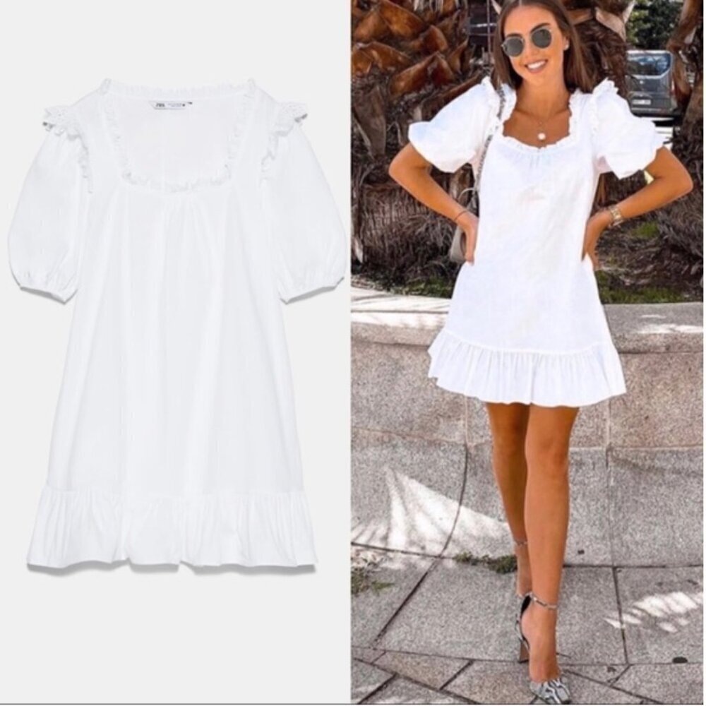 Zara square neck poplin dress Size S NWT